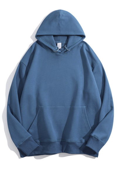 LA GULER Vestiti Petrol Blue Winter Comfortable Soft Textured Hooded Oversize Hoodie Sweatshirt 3 Thread Sardonlu