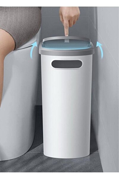 FERAH PLASTİK Narrow Design Trash Can with Lid – 10 Liters, Practical Use for Bathroom and Kitchen, Modern Design