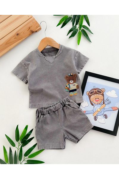 hümabebe Knitted Denim Fabric Summer 2 Piece Suit