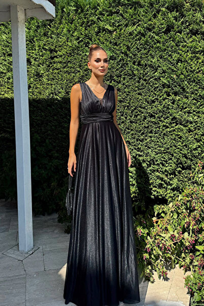 Sindimoda Selen Parlak Kumaş V Yaka Abiye 9223