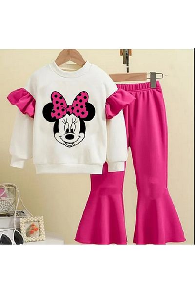 bebekpare Girl's Top and Bottom Set Fuchsia Mouse Printed (Not Shardon Fabric) 100% Cotton