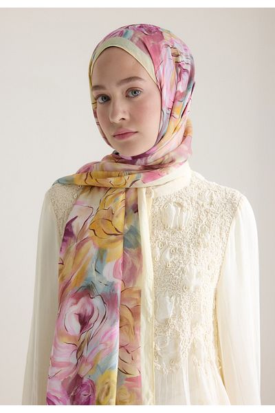 Fresh Rose Garden Flush Viscose Shawl Pastel Yellow
