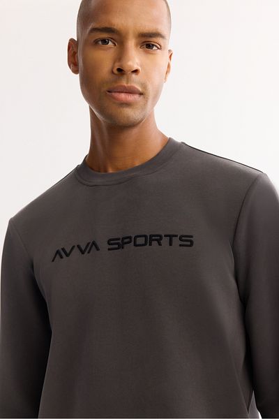 Avva Men's Anthracite Crew Neck Flock Printed Cupra Sweatshirt A52Y1334