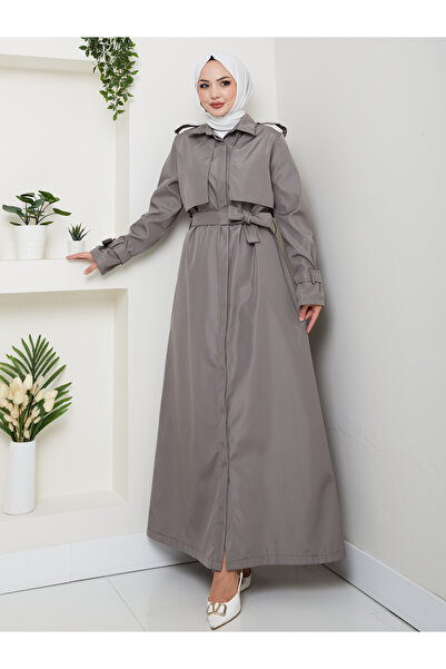 EFSUN MODA UZUN TRENCH 140 CM BOYUNDA TRENÇKOT GRİ