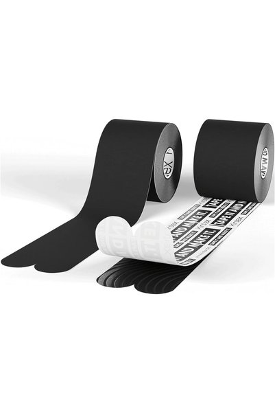 Kıntex PreCut Kinesiology Sports Tape 25 cm x 5 cm - Muscle Support & Recovery, 20 Strips, Black