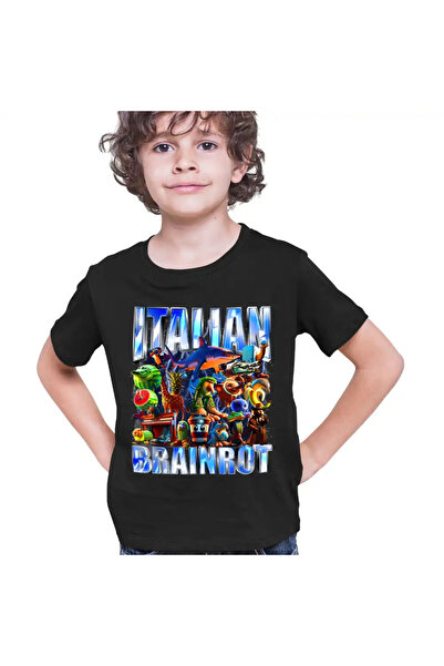 OEM Kids Boys' T-Shirt Brainrot Italian Retro Meme Shark