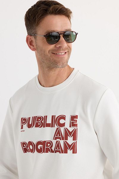 Tudors Unisex Oversize Wide Cut Cotton Soft Textured Fleece Inside Printed White Sweatshirt