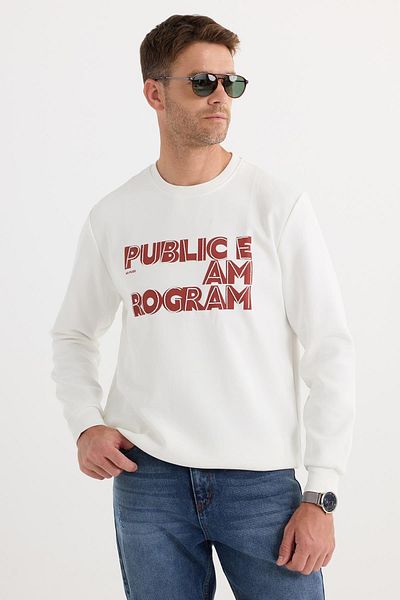 Tudors Unisex Oversize Wide Cut Cotton Soft Textured Fleece Inside Printed White Sweatshirt
