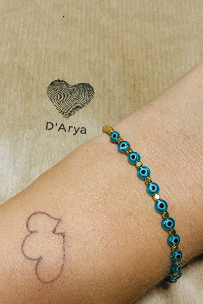 Darya Dd483 Blue Evil Eye Beaded Gold Detailed Bracelet Handmade