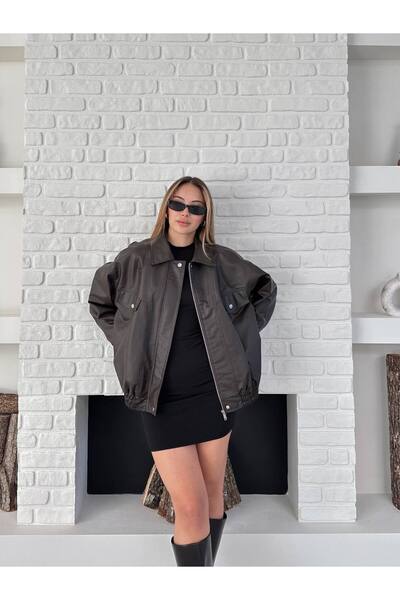 VESS MODA Women's Elastic Waist Zippered Leather Jacket