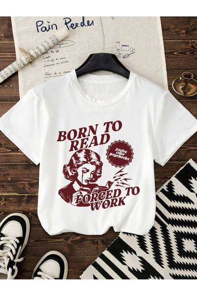 Vordevia Tricou imprimat cu designul „Born To Read”