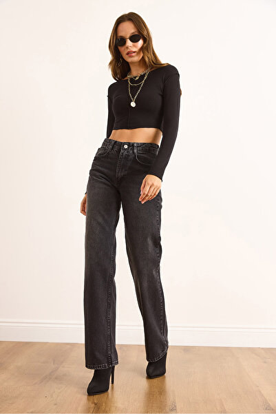 Olalook Blugi de damă cu talie înaltă afumată JEA-19000123