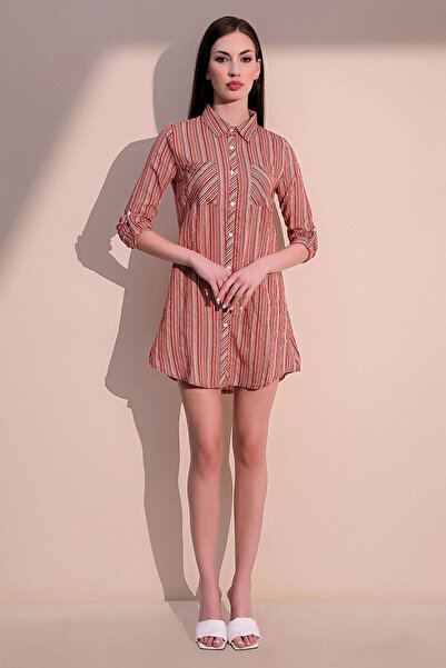 STİLVİA Women's Tile Double Pocket Striped Shirt Dress - Long Sleeve Striped ...