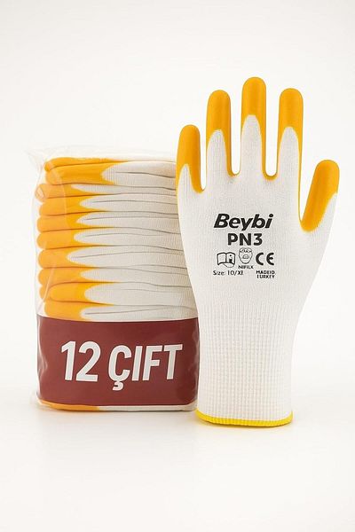 AC BOX Nitrile Polyester Gloves White-Yellow 12`Li Ac Box 861931