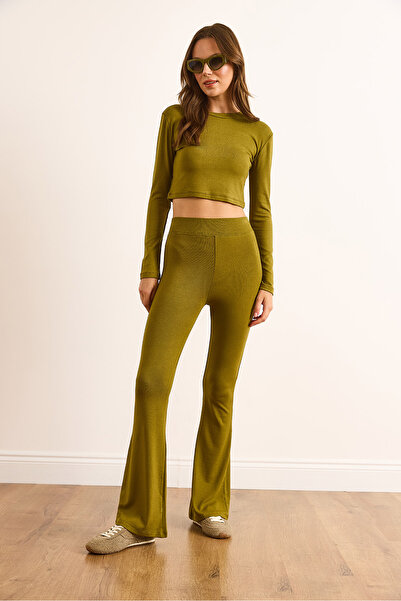 Olalook Women's Oil Green Bottom Top Soft Textured Suit Tkm-19000424