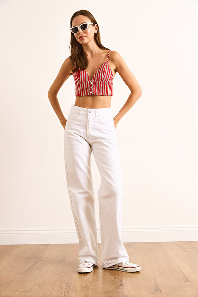 Olalook Γυναικείο λευκό ψηλόμεσο τζιν JEA-19000123