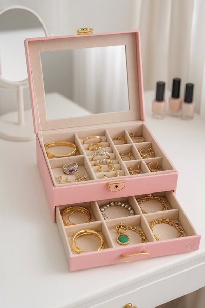 Evistro Dışı Deri İçi Kadife Kilitli Çekmeceli Takı Bijuteri Mücevher Kutusu ...