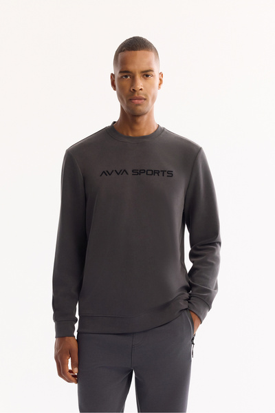 Avva Men's Anthracite Crew Neck Flock Printed Cupra Sweatshirt A52Y1334