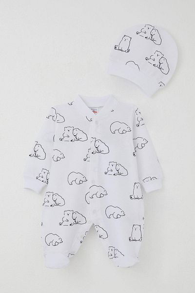 Breeze Baby Boy Booties Jumpsuit Cute Polar Bear Patterned 0-6 Months, White
