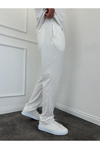 KağanKY Λευκό κοτλέ φαρδύ παντελόνι
