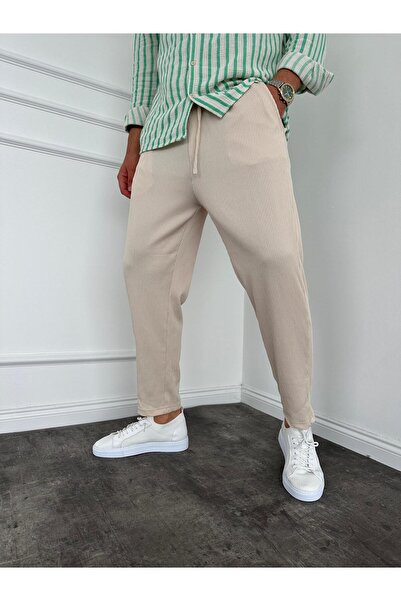 KağanKY Παντελόνι Boyfriend Cream κοτλέ