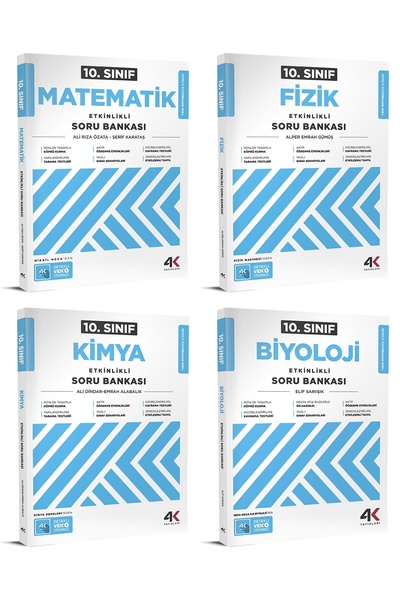 4k Yayınları 4K 2026 10. Sınıf Matematik + Fizik + Kimya + Biyoloji Soru Bankası Seti 4 Kitap