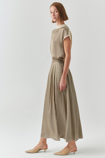 Exquise Lace-Up Elastic Waist Patterned Regular Midi Multicolored Skirt