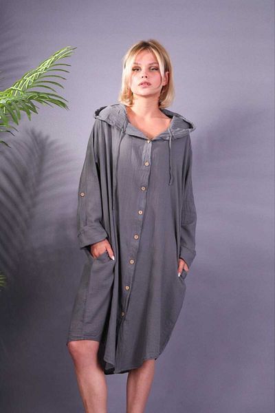 GALA WOMAN 100% Cotton Button Pocket Plain Tunic Dress