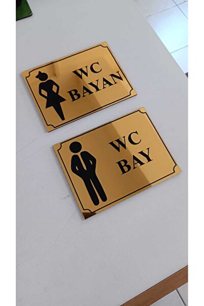 Arzuca Konsept WC Yazısı Pleksi | Gold WC Yönlendirme Yazısı | WC Kapı Tabelası | WC Levhası | WC Tabelası (2 ADET)