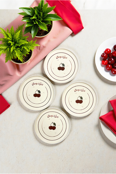 FH finehome Cherry Light Porcelain 4-Piece Cake Plate 21cm