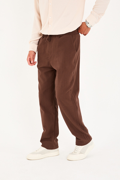 No Way Мъжки широки ленени панталони с разрез в долния край