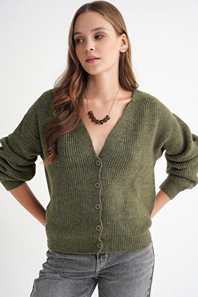Mixray 6943 Women's V-Neck Thessaloniki Cardigan Khaki