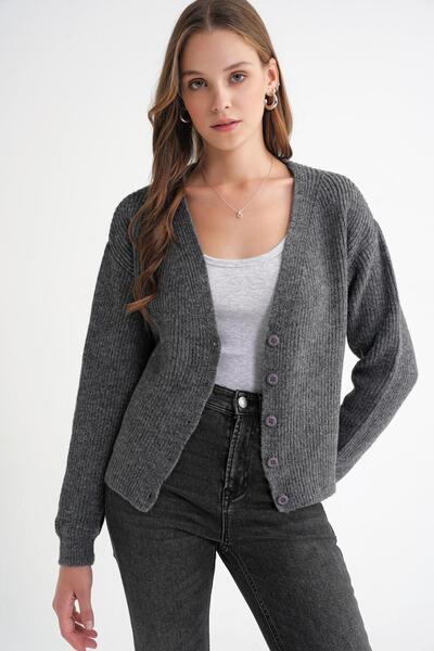 Mixray 6943 Women's V-Neck Thessaloniki Cardigan Anthracite