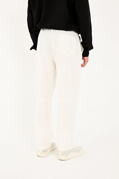 No Way Мъжки широки ленени панталони с разрез в долния край