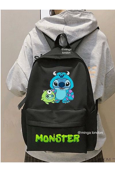 1blood Stitch and Cute Monster Couple Printed School, Classroom, Course Backpack with Front Pocket -Minga London