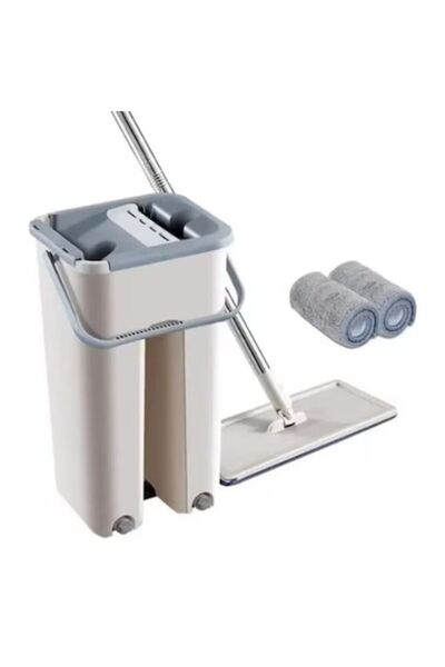 stuffix mop bucket set with wringer, 2 wash/dry tubs, 2 microfiber cloths, white/grey