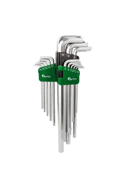 Fortis Set chei Torx în formă de L, 1,5-10 mm, TX10-TX50, 18 piese