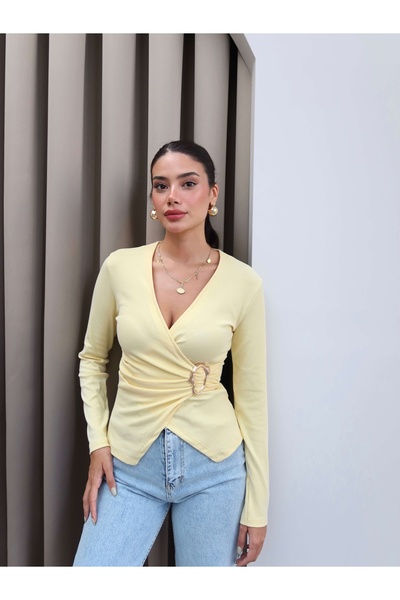 ESRAHELVACI Double Breasted Long Sleeve Buckle Blouse