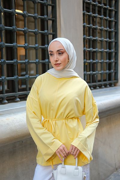 LOCCO Women's Stitching Detailed Slit Tunic Yellow