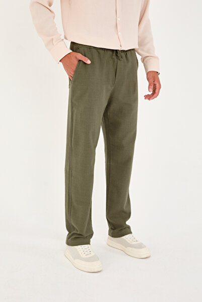 No Way Erkek Paça Parçalı Baggy Keten Pantolon