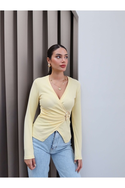 ESRAHELVACI Double Breasted Long Sleeve Buckle Blouse