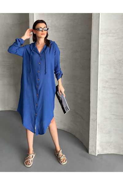 GALA WOMAN Rochie tunică dreaptă din bumbac 100% cu buzunare cu nasturi