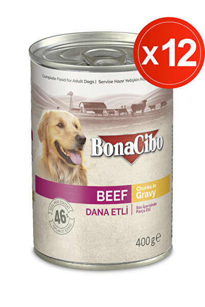 BonaCibo Soslu Dana Etli Yaş Köpek Maması, 400 Gr x 12 Adet, Tüm Irklar İçin,...