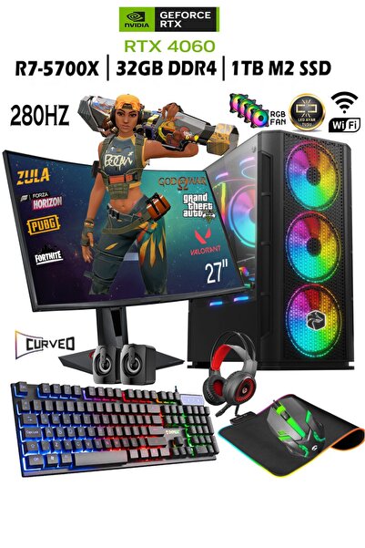 Apphirex TC73 Ryzen 7 5700X 32GB 1TB M.2 SSD RTX4060 8GB 27'' 280HZ Curved Ma...