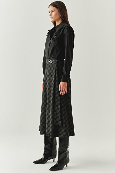 Exquise Plaid Patterned Wrap Regular Midi Anthracite Skirt