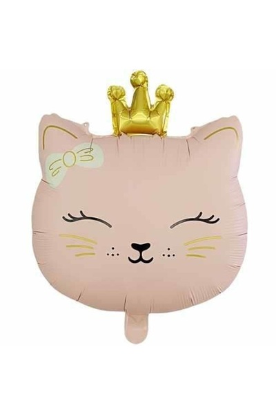 SURPRISE PARTY STORE Retro Pembe Renk Taçlı Kedi Kafa Folyo Balon 51x54 cm