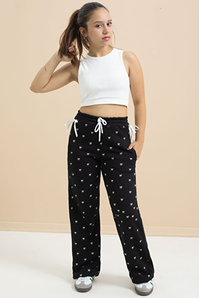 Cansın Mini Μαύρο φιόγκο με στάμπα με φαρδύ πόδι για κορίτσια 23424