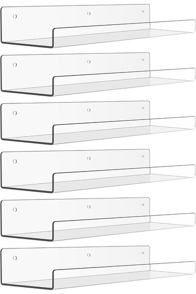 Slasa Wall-Mounted Acrylic Shelves, 15 Inch Set of 6 - Stylish Rectangular Organizer for Bedroom, Bathroom