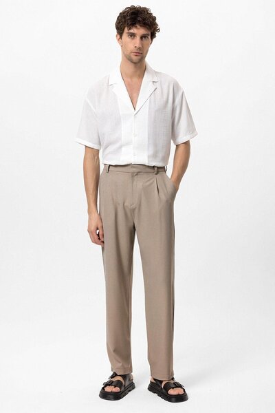 Antioch Dark Beige High Waist Baggy Men's Trousers