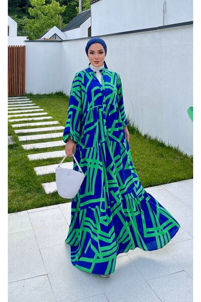 lurex moda Çizgili Viskon Elbise
